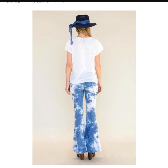 LENNI Free People Blue HTF Tie Dye Lace Up Bell Flare Jimmy Pants S 30W - Picture 3 of 16